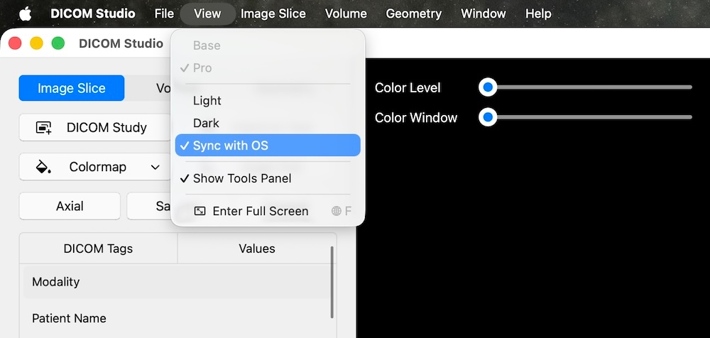 DICOM Studio macOS Interface