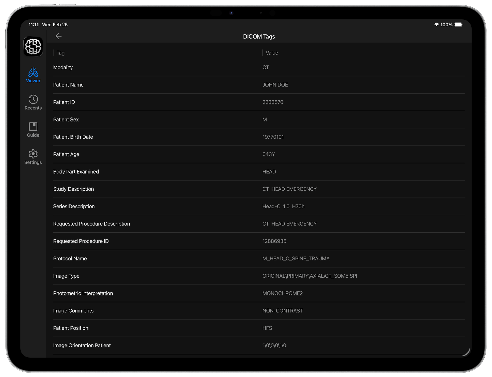 DICOM Studio Go on iPad - Select DICOM Folder (Landscape View)